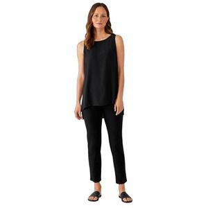 Eileen Fisher Washable Stretch Crepe High-Waisted Pant Black XL